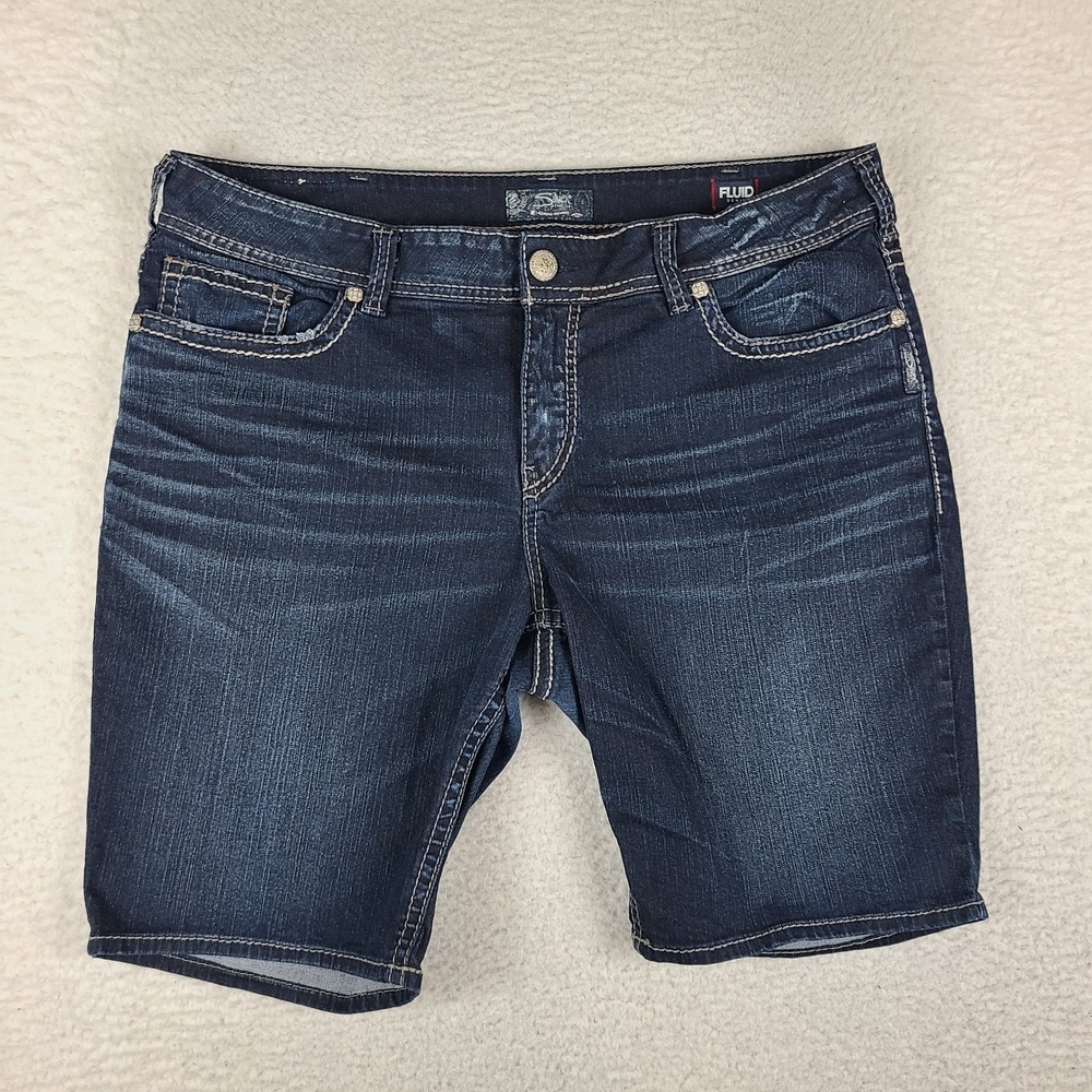 Silver Jean Shorts Womens 20 Blue Suki Mid Bermuda 9" Inseam Fluid Denim